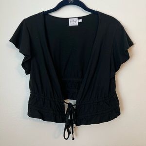 Princess Polly V-neck black double tie front blouse with metal tassels | size 6